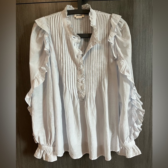 NWOT Zadig & Voltaire Timmy Tomboy ruffles shirt in light blue - Picture 4 of 9